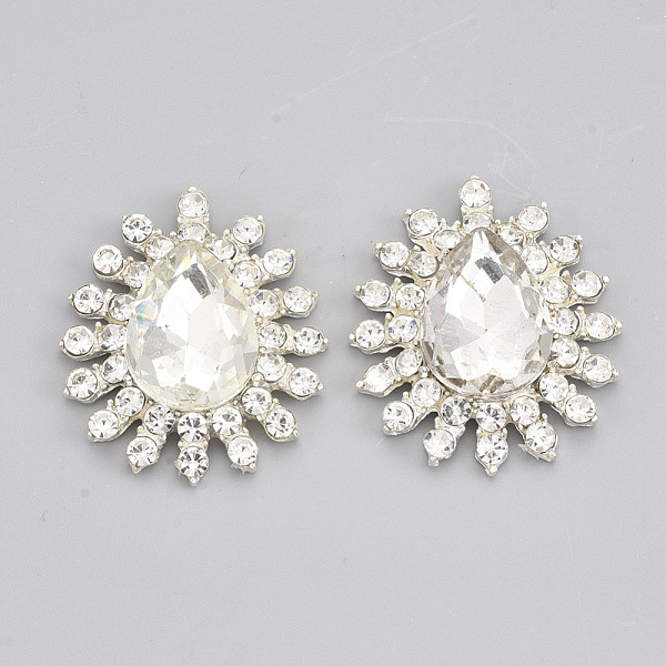 

PandaHall Alloy Rhinestone Cabochons, Teardrop, Crystal, Silver, 32x27x7mm Alloy+Rhinestone Teardrop Clear
