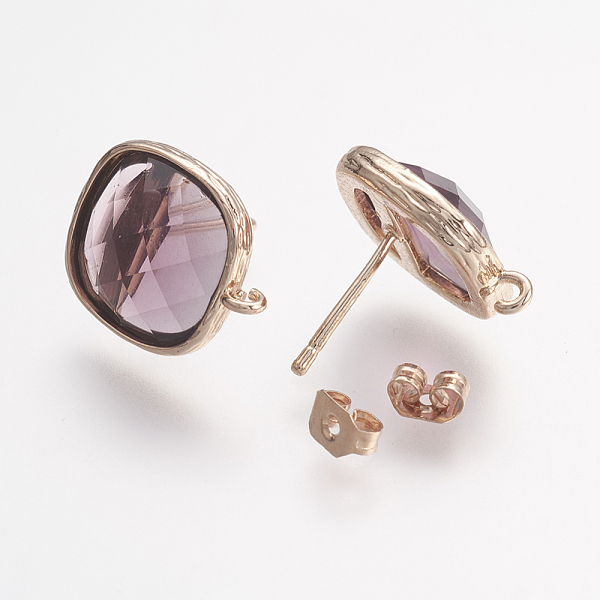 

PandaHall Brass Micro Pave Cubic Zirconia Stud Earring Findings, with Loop, Glass, Faceted, Square, Light Gold, Medium Orchid, 17mm, Hole..., Purple