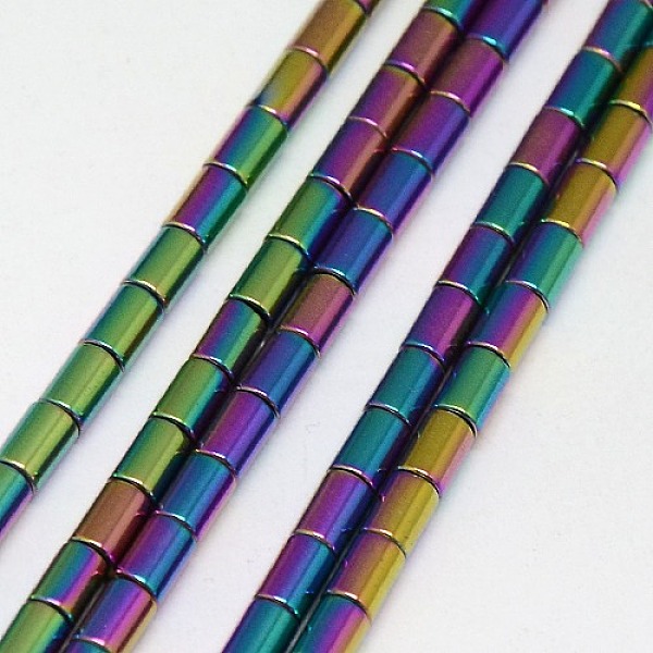 

PandaHall Electroplate Non-magnetic Synthetic Hematite Beads Strands, Column, Grade A, Rainbow Plated, 5x3mm, Hole: 1mm, about 80pcs/strand...