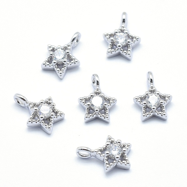 

PandaHall Brass Charms, with Cubic Zirconia, Lead Free & Cadmium Free & Nickel Free, Star, Clear, Real Platinum Plated, 11x7.5x4mm, Hole...
