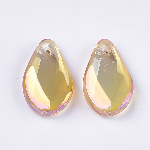 

PandaHall Electroplate Glass Pendants, teardrop, Gold, 17x10x3.5mm, Hole: 1.2mm Glass Teardrop Gold