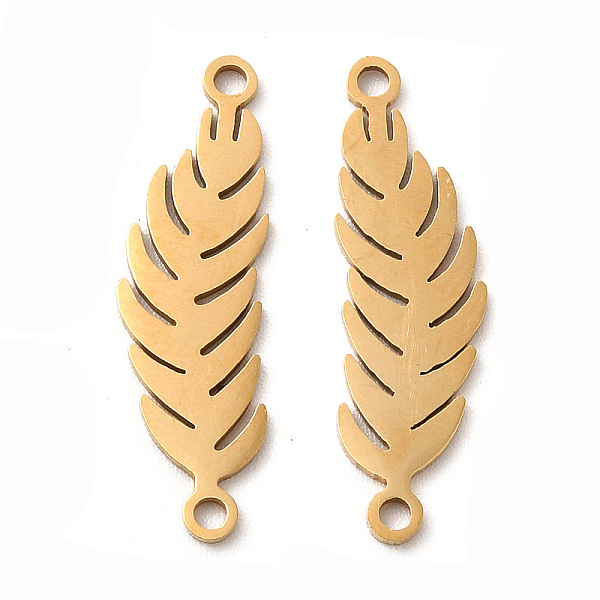 

PandaHall 201 Stainless Steel Connector Charms, Hollow Feather Links, Golden, 24x7x1mm, Hole: 1.4mm 201 Stainless Steel Feather