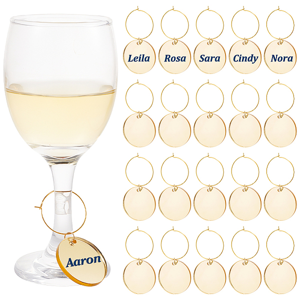 

PandaHall Acrylic Flat Round Wine Glass Charms, with Brass Hoop Earring Findings, Yellow, 58mm, 24pcs/set Acrylic Flat Round Yellow