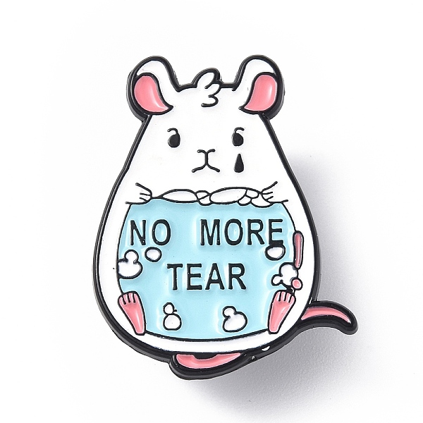 PandaHall Cartoon Enamel Pin, Electrophoresis Black Alloy Word No More Tear Badge for Backpack Cloth, Mouse Pattern, 31x24.5x1.4mm...