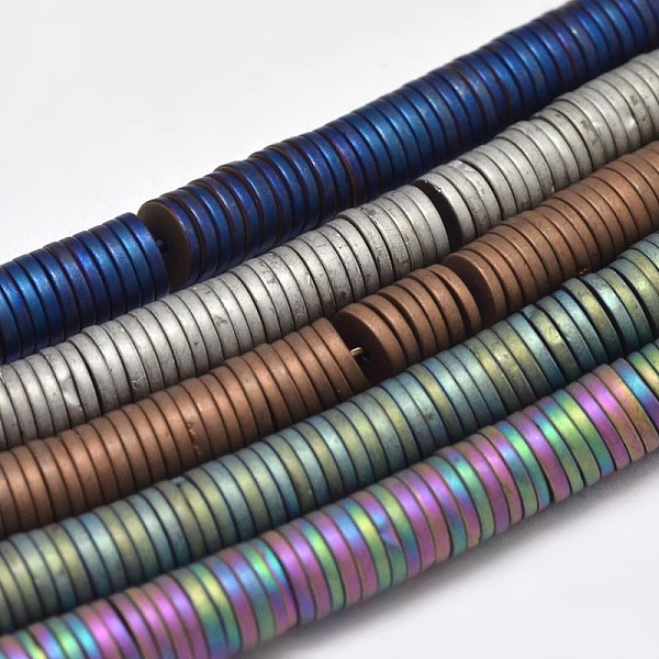 

PandaHall Electroplate Non-magnetic Synthetic Hematite Beads Strands, Heishi Beads, Disc/Flat Round, Frosted, Mixed Color, 6x1mm, Hole: 1mm...
