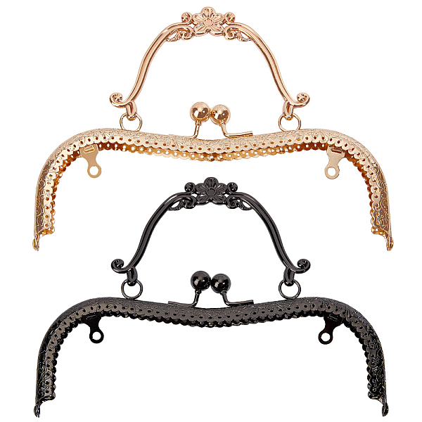 2Pcs 2 Colors Iron Flower Kiss Lock Purse Frame Handle