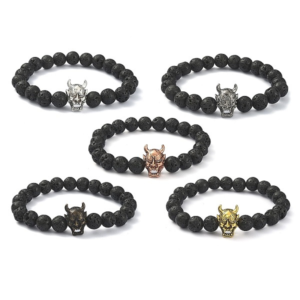 

PandaHall Natural Lava Rock Round & Alloy Devil Beaded Stretch Bracelet for Women, Mixed Color, Inner Diameter: 2-1/8 inch(5.5cm) Lava Rock