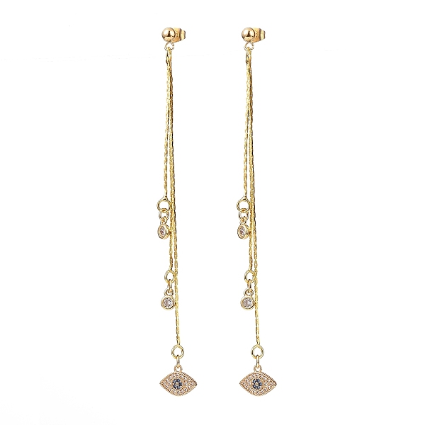 

PandaHall Cubic Zirconia Evil Eye with Brass Tassel Dangle Stud Earrings, 304 Stainless Steel Long Drop Earrings for Women, Golden...