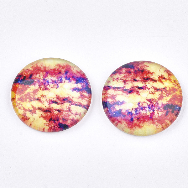 

PandaHall Starry Sky Pattern Printed Glass Cabochons, Half Round/Dome, Colorful, 25x6~6.5mm Glass Half Round