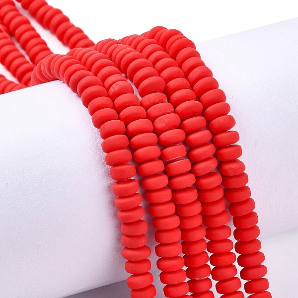 PandaHall Handmade Polymer Clay Beads Strands, for DIY Jewelry Crafts Supplies, Flat Round, Red, 6~7x3mm, Hole: 1.5mm, about...