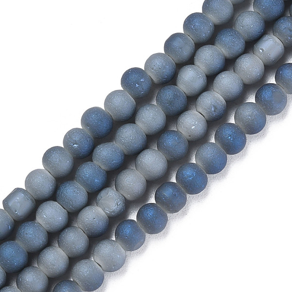 

PandaHall Electroplate Frosted Glass Beads Strands, Round, Marine Blue, 5x4mm, Hole: 1mm, about 98~102Pcs/strand, 16.14 inch~16.54 inch...