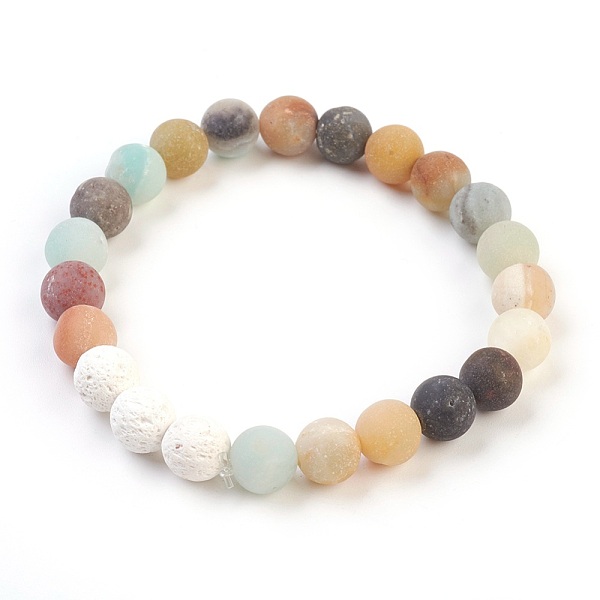 

PandaHall Natural Flower Amazonite and Natural Dyed Lava Rock Stretch Bracelets, Frosted, Round, 2-1/8 inch(5.5cm) Amazonite