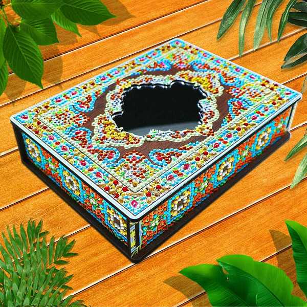 

PandaHall DIY Diamond Jewelry Box Kits, including Wooden Board with Mirror, Resin Rhinestones, Diamond Sticky Pen, Tray Plate and Glue Clay...