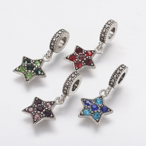 

PandaHall Tibetan Style Alloy Rhinestone European Dangle Charms, Large Hole Pendants, Star, Antique Silver, Mixed Color, 26mm, Hole: 4.5mm..., Multicolor
