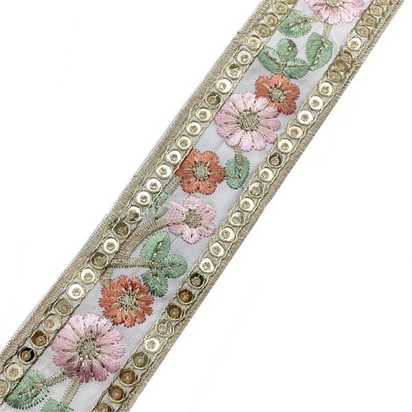 

PandaHall 10 Yards Embroidery Flower Polyester Ribbon, Clothes Accessories, Dark Sea Green, 1-5/8 inch(40mm) Polyester Flower