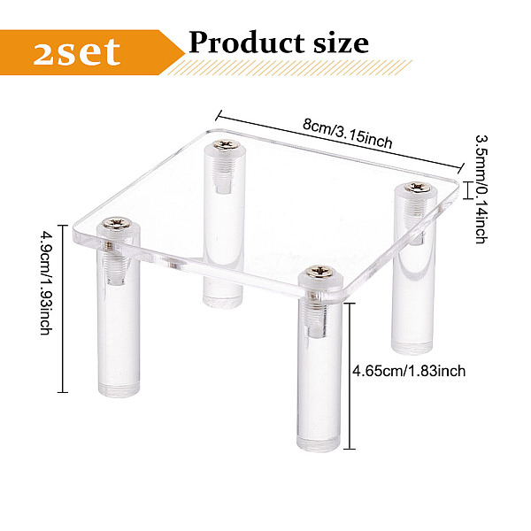 Fingerinspire 2 セットスクエアカップケーキディスプレイスタンド 3.1x3.1x1.9 インチ 4 脚ディスプレイライザー透明アクリルジュエリーディスプレイスタンドアクリルジュエリーディスプレイライザーデザートジュエリーイヤリングショー