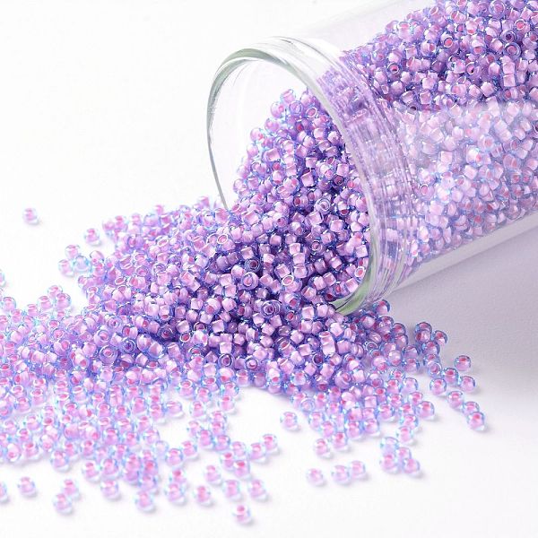 

PandaHall TOHO Round Seed Beads, Japanese Seed Beads, (937) Inside Color Aqua/Bubble Gum Pink Lined, 15/0, 1.5mm, Hole: 0.7mm, about..., Blue