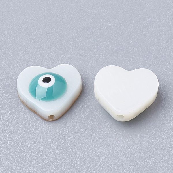 

PandaHall Natural Freshwater Shell Beads, Heart with Evil Eye, Cadet Blue, 9.5x10x3.5mm, Hole: 1mm Freshwater Shell Heart Blue