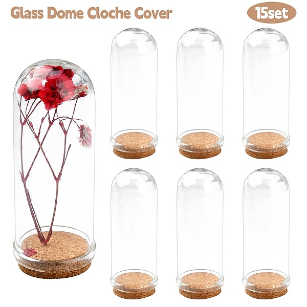 PandaHall Glass Dome Cloche Cover, Bell Jar, with Cork Base, For Doll House Container, Dried Flower Display Decoration, Clear, 71.5x28mm...