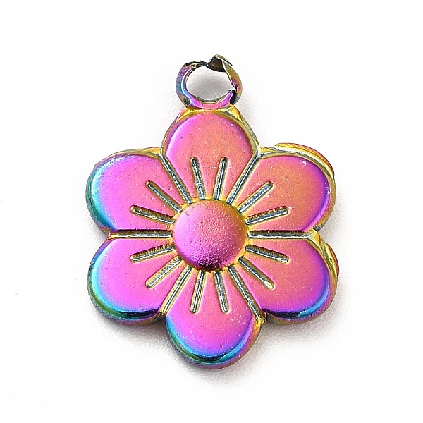 

PandaHall Ion Plating(IP) 201 Stainless Steel Pendants, Flower Charms, Rainbow Color, 19x14x2.5mm, Hole: 2.5mm 201 Stainless Steel Flower