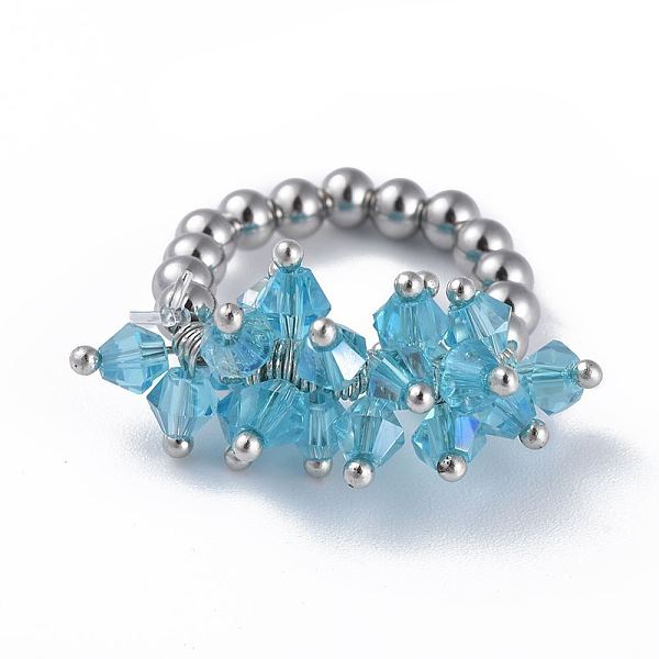 

PandaHall 304 Stainless Steel Stretch Finger Rings, with Electroplate Glass Bead and Brass Ball Head pins, Sky Blue, Size 8, 18mm 304...
