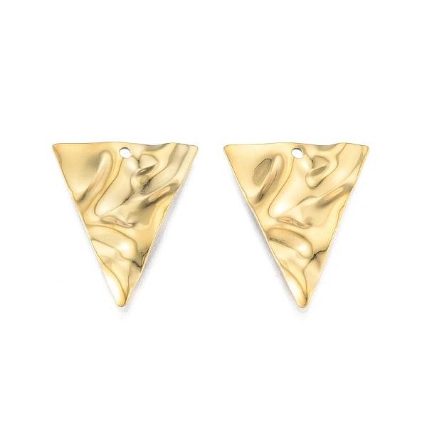 

PandaHall Ion Plating(IP) 201 Stainless Steel Pendant, Textured Charms, Triangle, Real 18K Gold Plated, 28.5x23x0.5mm, Hole: 1.6mm 201...