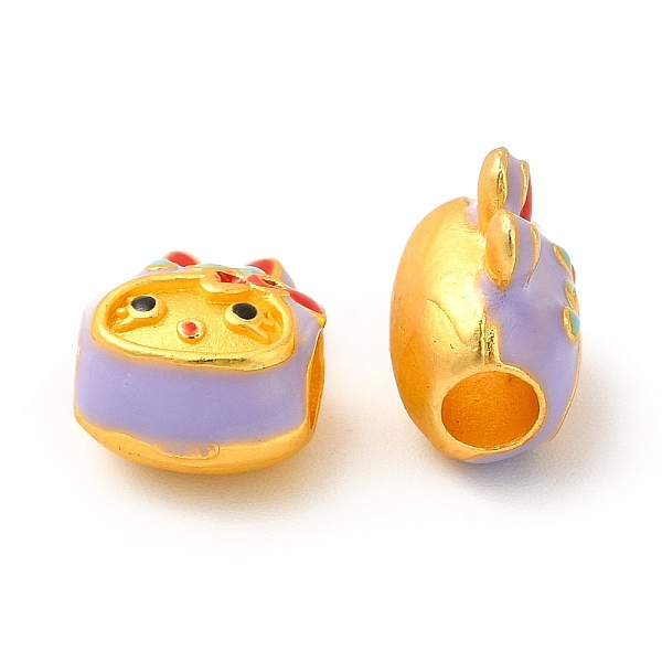 

PandaHall Rack Plating Alloy Enamel European Beads, Large Hole Bead, Rabbit with Bowknot, Matte Gold Color, Lilac, 12.5x9.5x8mm, Hole: 4mm..., Purple