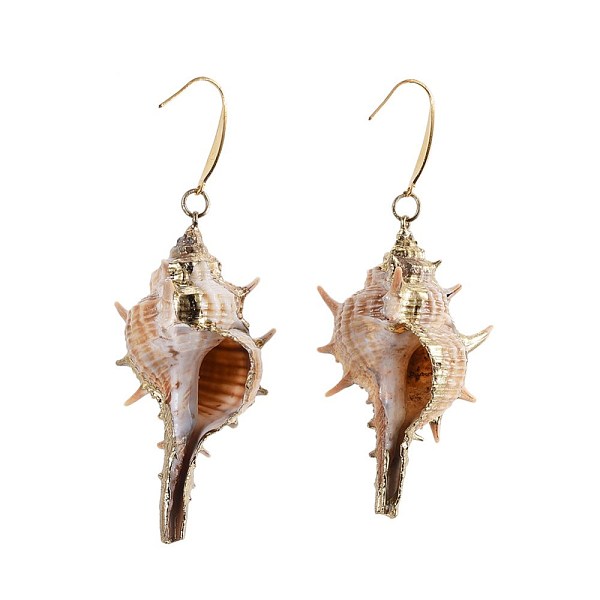 

PandaHall Electroplated Conch Shell Dangle Earrings, with 316 Surgical Stainless Steel Earring Hooks, 50.5~80.5mm, Pin: 0.7mm Shell