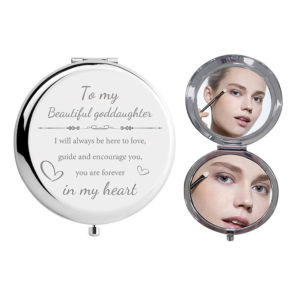 

PandaHall 304 Stainless Steel Customization Mirror, Flat Round with Word, Heart Pattern, 7x6.5cm Stainless Steel Heart