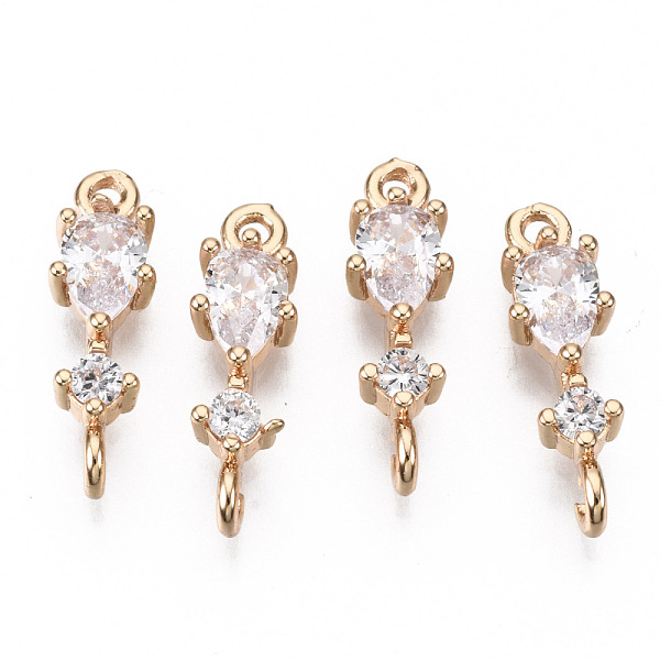 

PandaHall Brass Micro Pave Cubic Zirconia Links Connectors, Long-Lasting Plated, Light Gold, Teardrop, Clear, 17x5x3.5mm, Hole: 1.5mm...