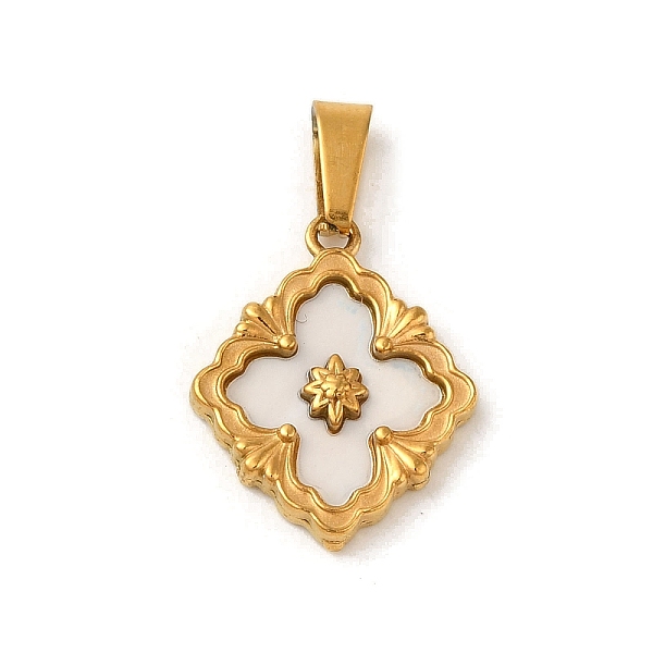 

PandaHall Ion Plating(IP) 304 Stainless Steel Pendants, with Pave Shell, Flower Charm, Golden, 17.5x14x2mm, Hole: 6x2.5mm Shell Flower