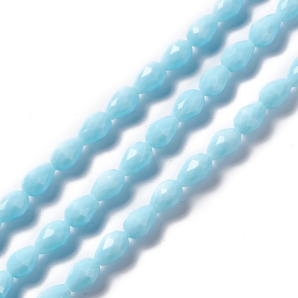

PandaHall Faceted Glass Beads Strands, Teardrop, Sky Blue, 12x8~9mm, Hole: 1.2mm, about 57pcs/strand, 23.74''(60.3cm) Glass Teardrop