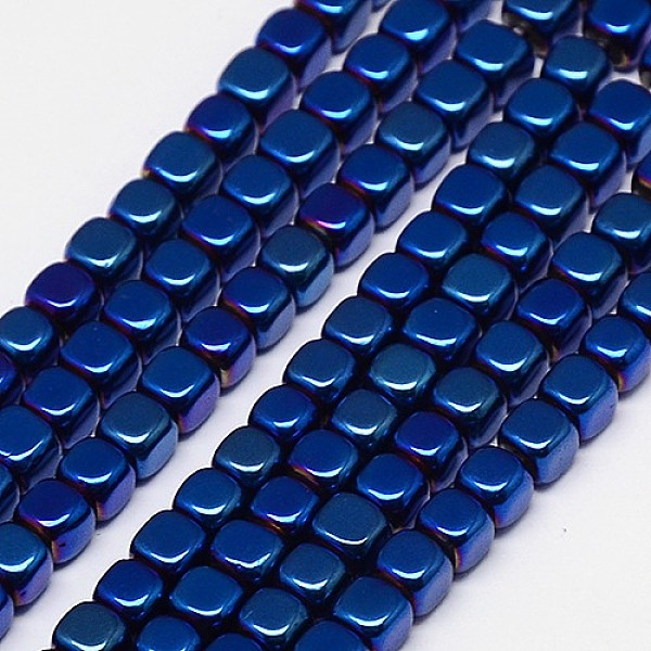 

PandaHall Electroplate Non-magnetic Synthetic Hematite Beads Strands, Cube, Grade A, Blue Plated, 4x4x4mm, Hole: 1mm, about 100pcs/strand...