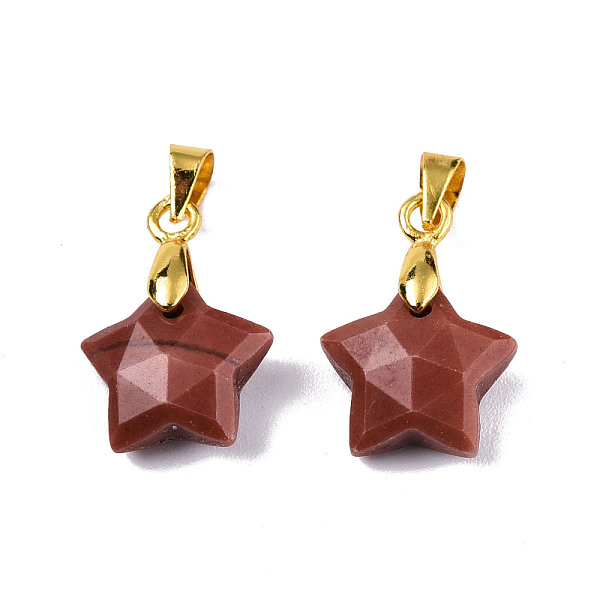 

PandaHall Natural Red Jasper Charms, with Golden Plated Brass Findings, Faceted Star, Star: 12x12.5x5.5mm, Hole: 3.5x4mm Red Jasper Star