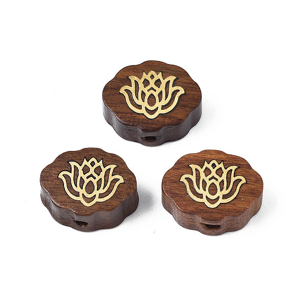 

PandaHall Natural Rosewood Undyed Beads, with Raw(Unplated) Brass Slices, Lotus Shape, Saddle Brown, 17x13.5x6.5mm, Hole: 1.6mm Rosewood...