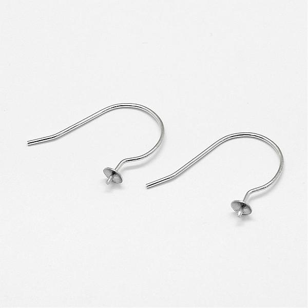 PandaHall Rhodium Plated 925 Sterling Silver Earring Hooks, for Half Drilled Beads, Platinum, 17.5mm, 20 Gauge, Pin: 0.8mm Sterling Silver