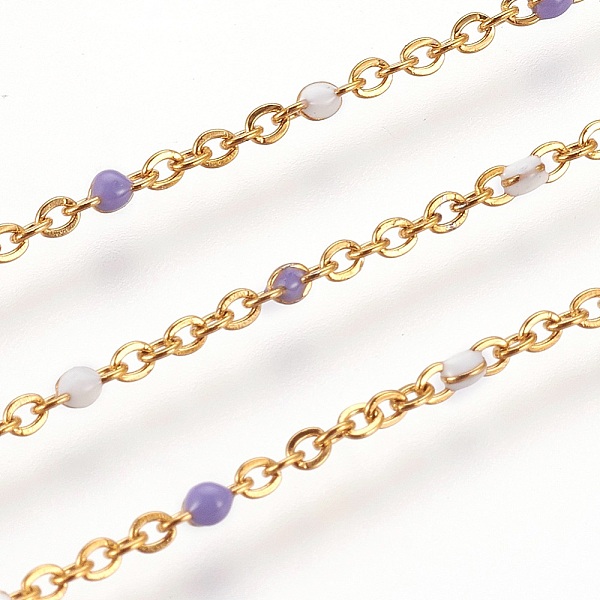 

PandaHall Handmade Ion Plating(IP) 304 Stainless Steel Cable Chains, Enamel, Soldered, Flat Oval, Golden, Lilac, 1.5mm 304 Stainless Steel..., Purple