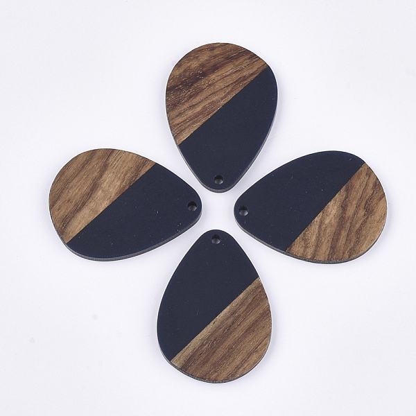 

PandaHall Resin & Walnut Wood Pendants, Teardrop, Prussian Blue, 36x26.5x3~4mm, Hole: 2mm Resin+Wood Teardrop