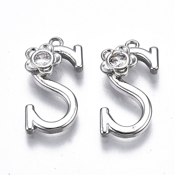 

PandaHall Brass Pendants, with Rhinestones, Alphabet, Platinum, Letter.S, 18x10x2.5mm, Hole: 1mm Brass+Rhinestone Letter S