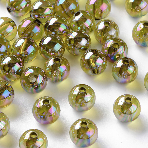 

PandaHall Transparent Acrylic Beads, AB Color Plated, Round, Goldenrod, 12x11mm, Hole: 2.5mm, about 566pcs/500g Acrylic Round Gold