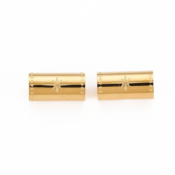 

PandaHall 304 Stainless Steel Beads, Column with Star, Real 14K Gold Plated, 12x6mm, Hole: 1.8mm 304 Stainless Steel Hexagon