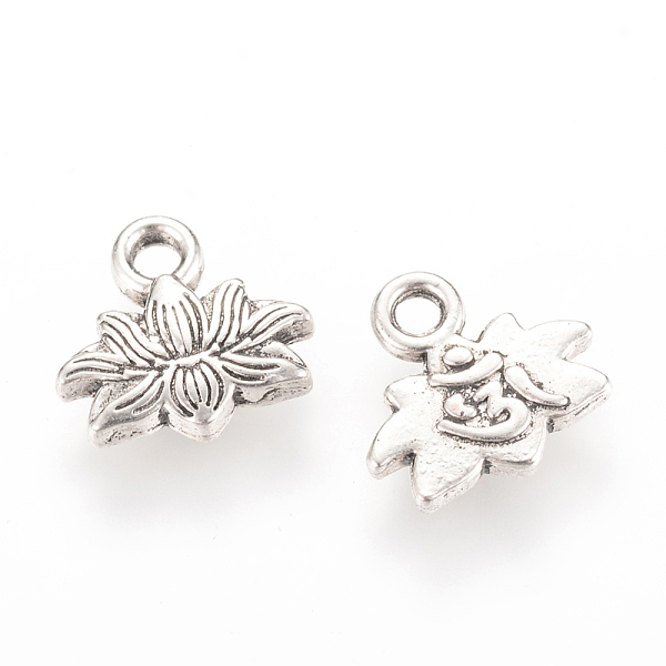 

PandaHall Tibetan Style Alloy Charms, Lotus, Cadmium Free & Lead Free, Antique Silver, 10.5x11x2mm, Hole: 2mm Alloy Flower