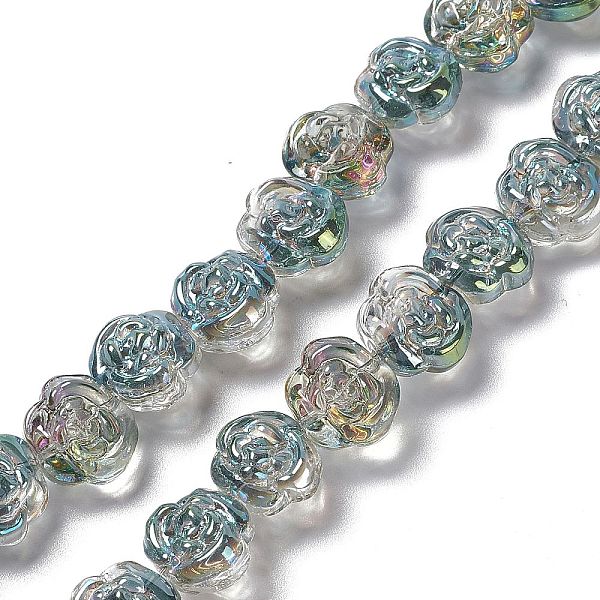 

PandaHall Electroplate Glass Beads Strands, Half Plated, Rose, Cadet Blue, 12.5x14x9mm, Hole: 1mm, about 55pcs/strand, 25.98''(66cm) Glass...