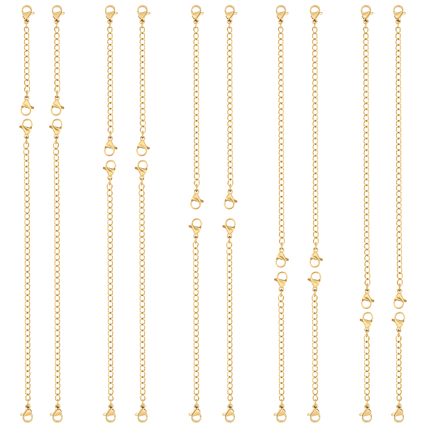 

PandaHall Beebeecraft 20Pcs 5 Style Ion Plating(IP) 304 Stainless Steel Chain Extender, End Chains with Lobster Claw Clasp, Real 18K Gold...