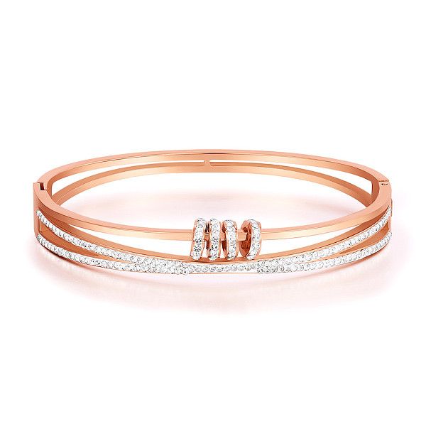 

PandaHall SHEGRACE Titanium Steel Bangles, Cut Out Hinged Bangles, with Grade AAA Cubic Zirconia, Rose Gold, 2-1/4 inch(5.7cm) Titanium...