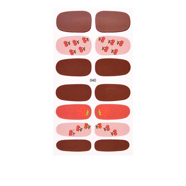 

PandaHall Full Cover Strawberry Flower Nail Stickers, Self Adhesive, for Women Girls Manicure Nail Art Decoration, Fruit Pattern, 25x9~16mm..., Brown