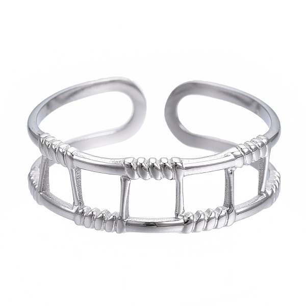 

PandaHall 304 Stainless Steel Rectangle Wrap Open Cuff Ring, Chunky Hollow Ring for Women, Stainless Steel Color, US Size 6 3/4(17.1mm) 304...