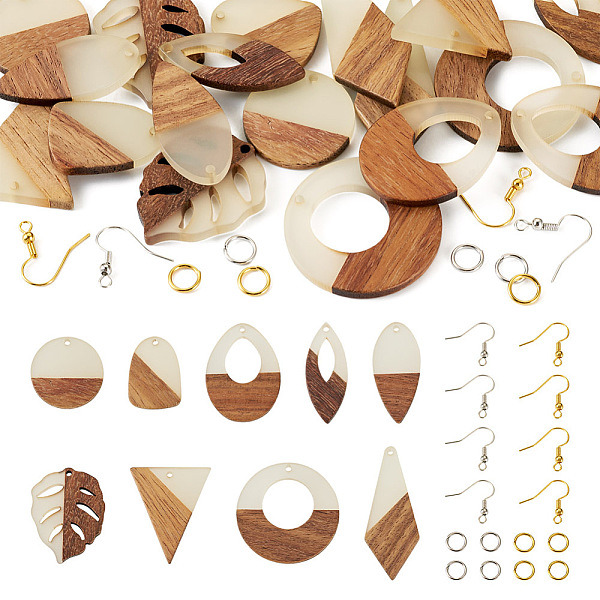 

PandaHall DIY Luminous Glow in the Dark Geometry Earring Making Kit, Including Teardrop & Triangle & Leaf & Rhombus Wood & Resin Pendants..., Brown