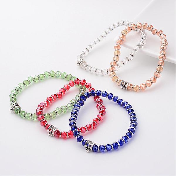 

PandaHall Glass Beaded Bracelet Making, Stretch Bracelets, with Tibetan Style Findings, Rondelle, Mixed Color, 53mm Glass Multicolor