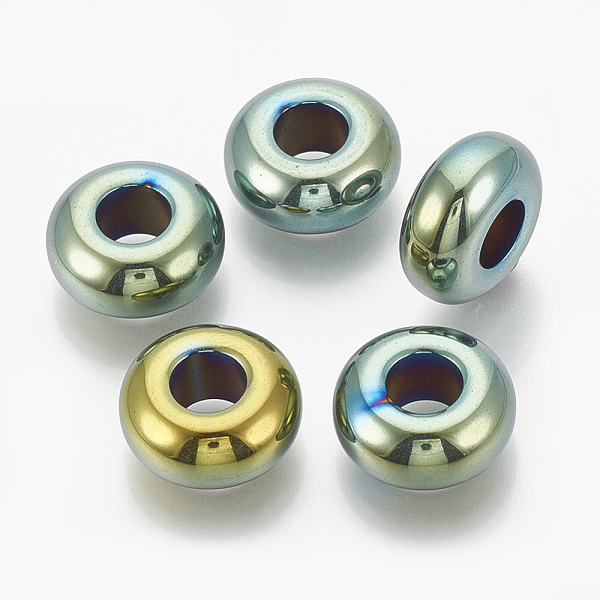 

PandaHall Electroplated Non-magnetic Synthetic Hematite Beads, Large Hole Beads, Rondelle, Green Plated, 14x6mm, Hole: 6mm Non-magnetic...